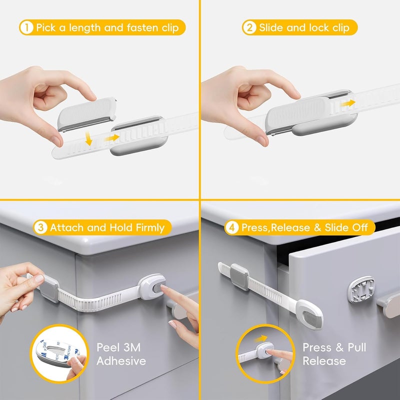 BBsecure 8 Packs Cabinet Locks Baby Proofing, Child Proof Cabinet Locks with 3M Adhesive, No-Drill Child Safety Cabinet Lock, Flexible for Drawer, Door, Fridge, Trashcan, Toilet Seat, Pantry - Image 5